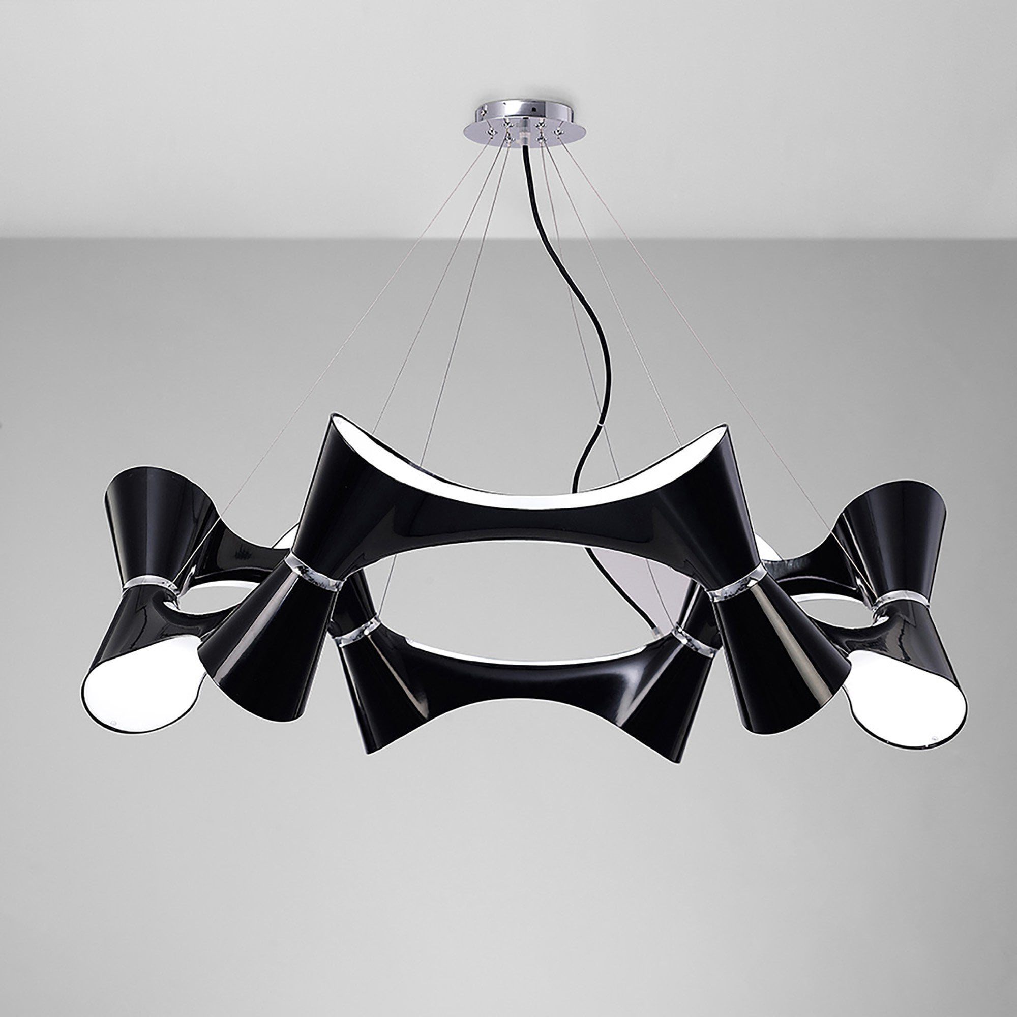 M1553 Ora Pendant 12 Twisted Round Light E27 Gloss Black/White Acrylic/Polished Chrome