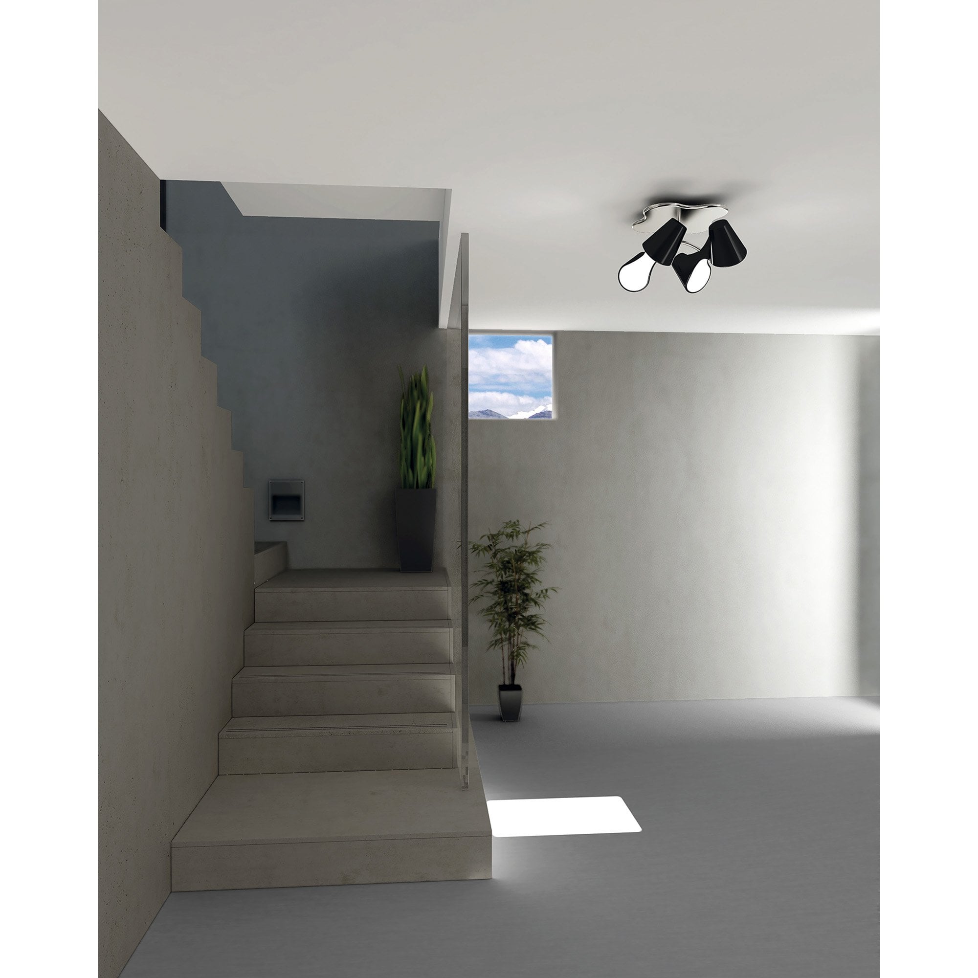 M1555 Ora Ceiling 2 Arm 4 Light E27 Gloss Black/White Acrylic/Polished Chrome