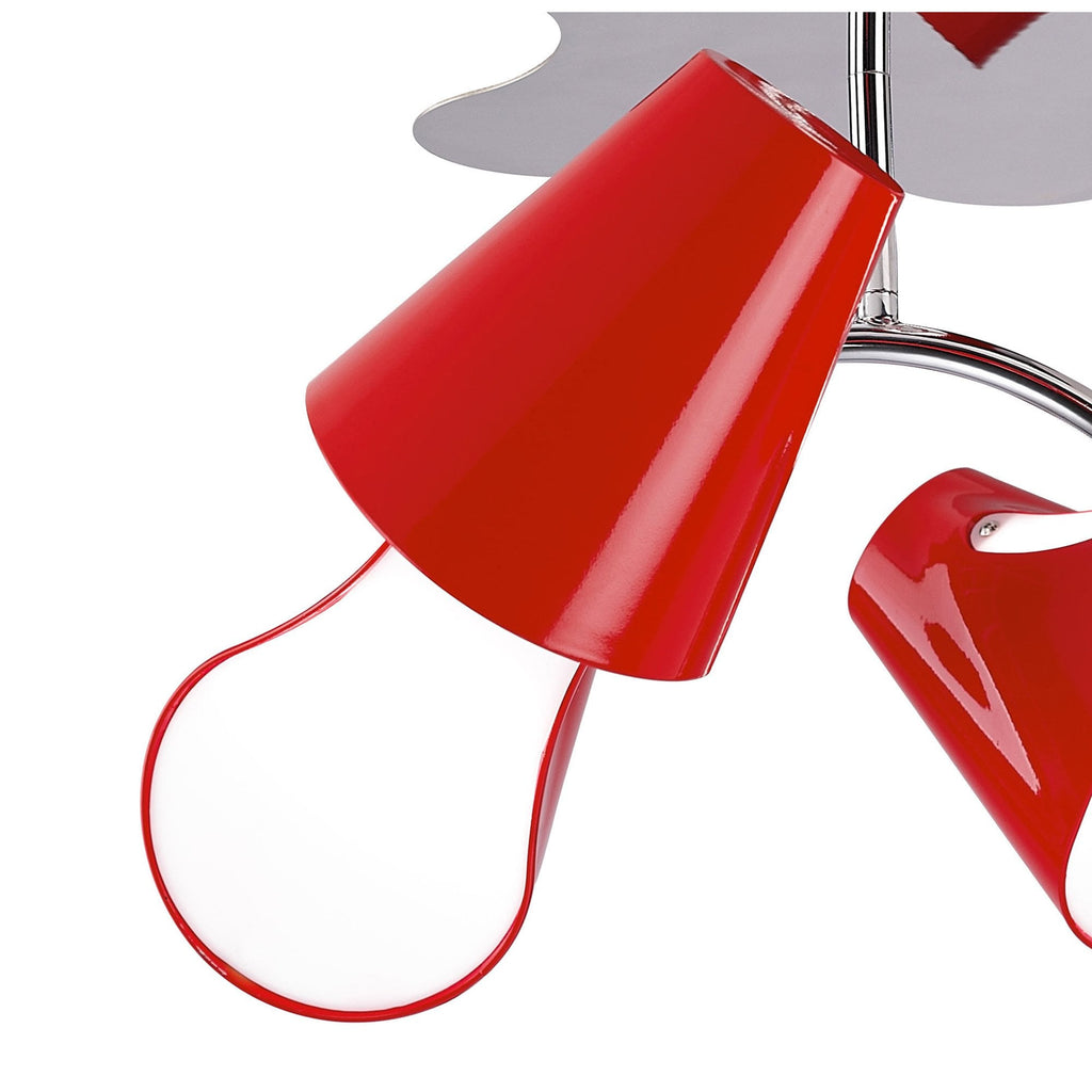 M1565 Ora Ceiling 2 Arm 4 Light E27 Gloss Red/White Acrylic/Polished Chrome