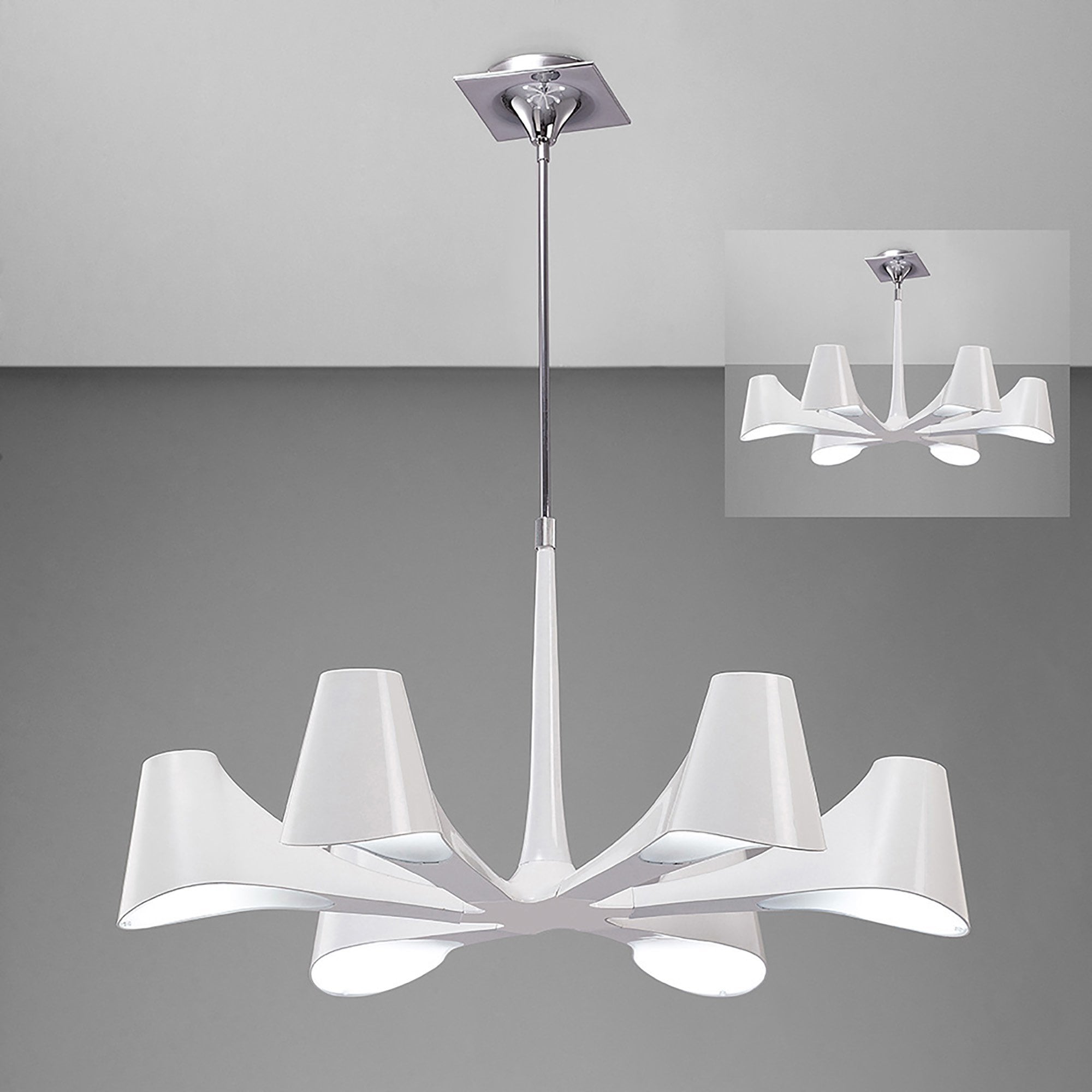 M1580 Ora Telescopic Convertible To Semi Flush 6 Light E27 Gloss White/White Acrylic/Polished Chrome
