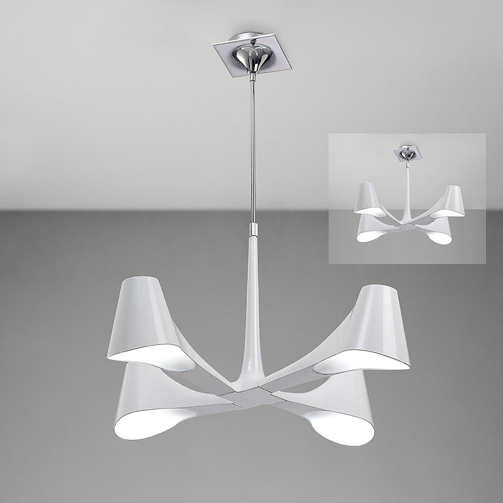 M1581 Ora Telescopic Convertible To Semi Flush 4 Light E27 Gloss White/White Acrylic/Polished Chrome