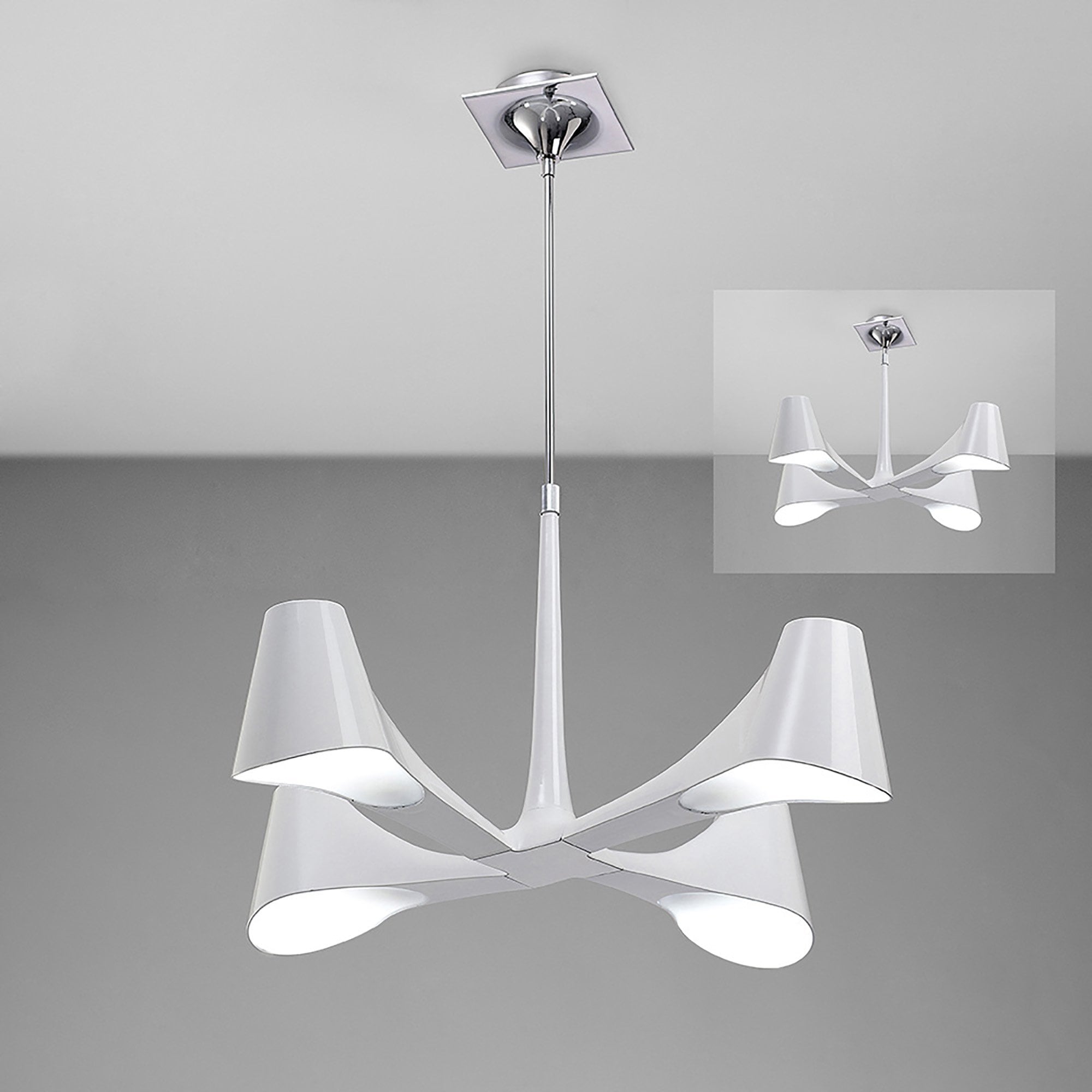 M1581 Ora Telescopic Convertible To Semi Flush 4 Light E27 Gloss White/White Acrylic/Polished Chrome