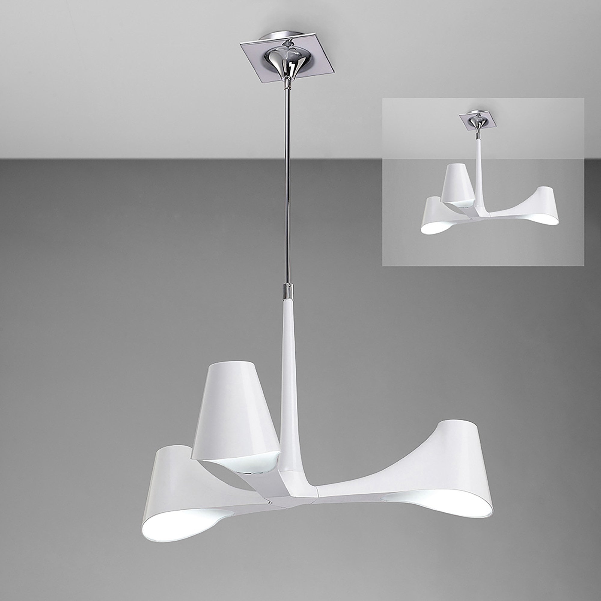 M1582 Ora Telescopic Convertible To Semi Flush 3 Light E27 Gloss White/White Acrylic/Polished Chrome