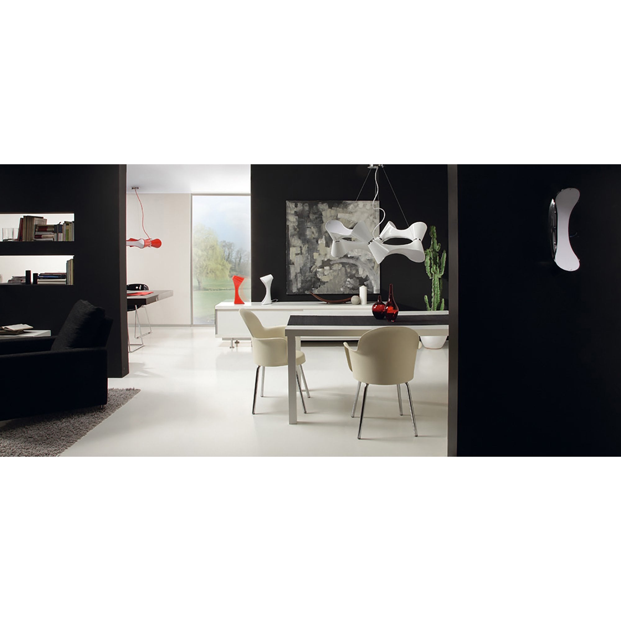 M1590 Ora Telescopic Convertible To Semi Flush 6 Light E27 Gloss Black/White Acrylic/Polished Chrome
