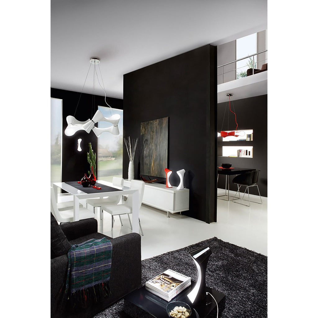 M1590 Ora Telescopic Convertible To Semi Flush 6 Light E27 Gloss Black/White Acrylic/Polished Chrome