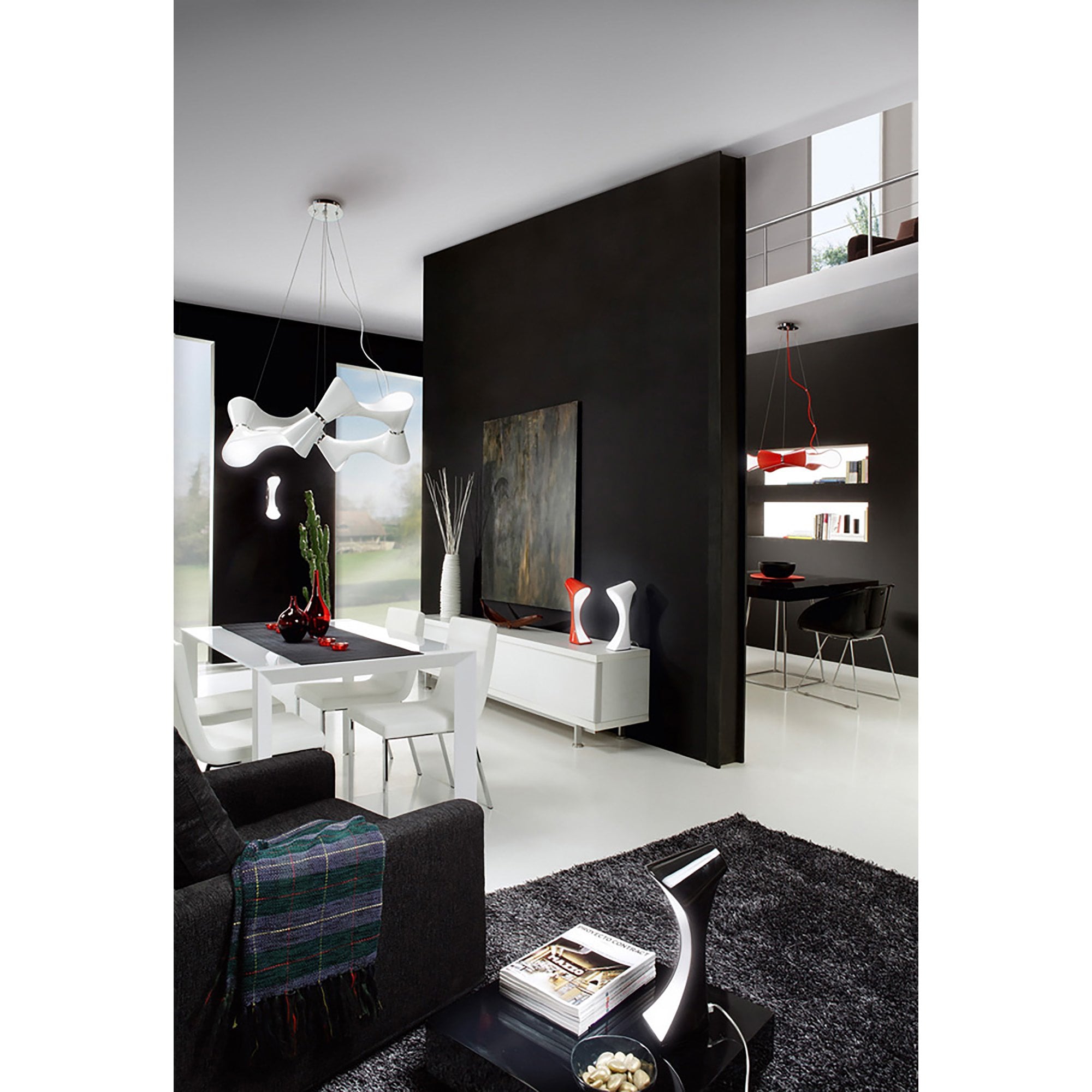 M1590 Ora Telescopic Convertible To Semi Flush 6 Light E27 Gloss Black/White Acrylic/Polished Chrome