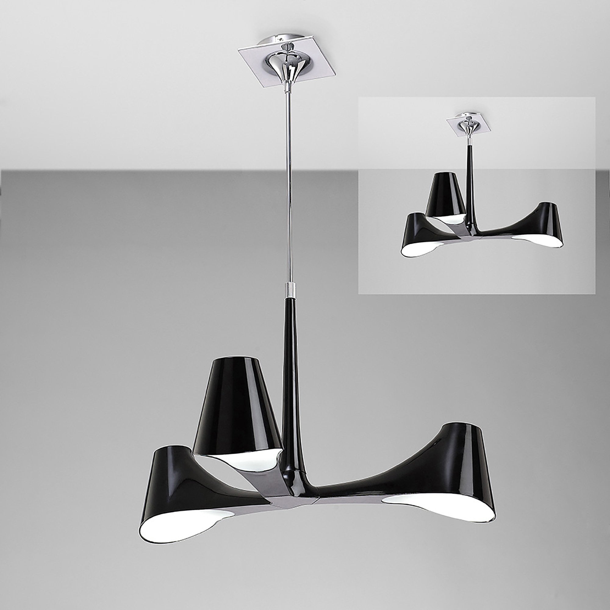 M1592 Ora Telescopic Convertible To Semi Flush 3 Light E27 Gloss Black/White Acrylic/Polished Chrome