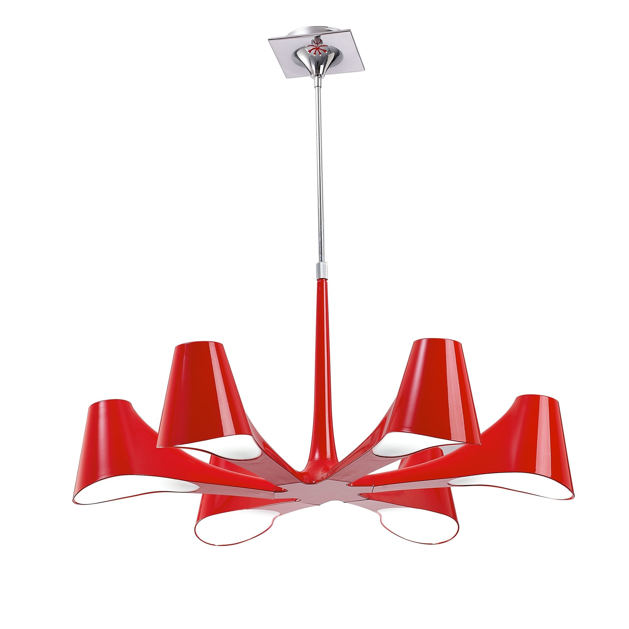 M1600 Ora Telescopic Convertible To Semi Flush 6 Light E27 Gloss Red/White Acrylic/Polished Chrome