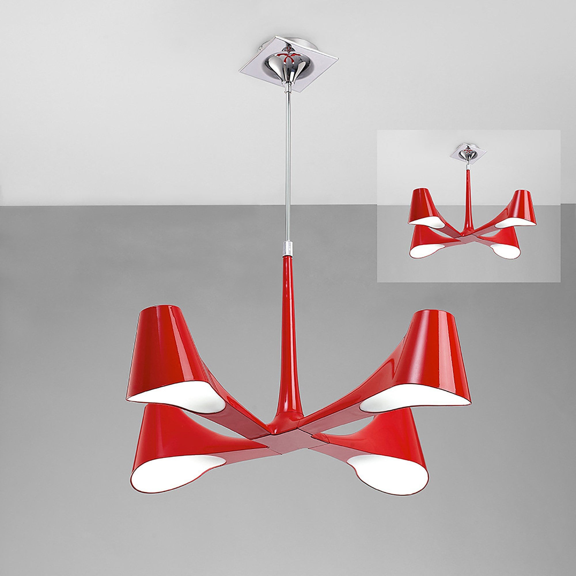 M1601 Ora Telescopic Convertible To Semi Flush 4 Light E27 Gloss Red/White Acrylic/Polished Chrome