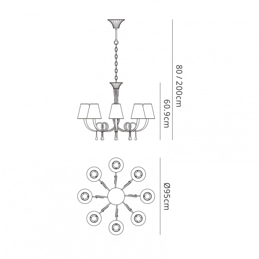 M6205/BS Paola Pendant 95cm Round 8 Light Gold Painting Black Shades