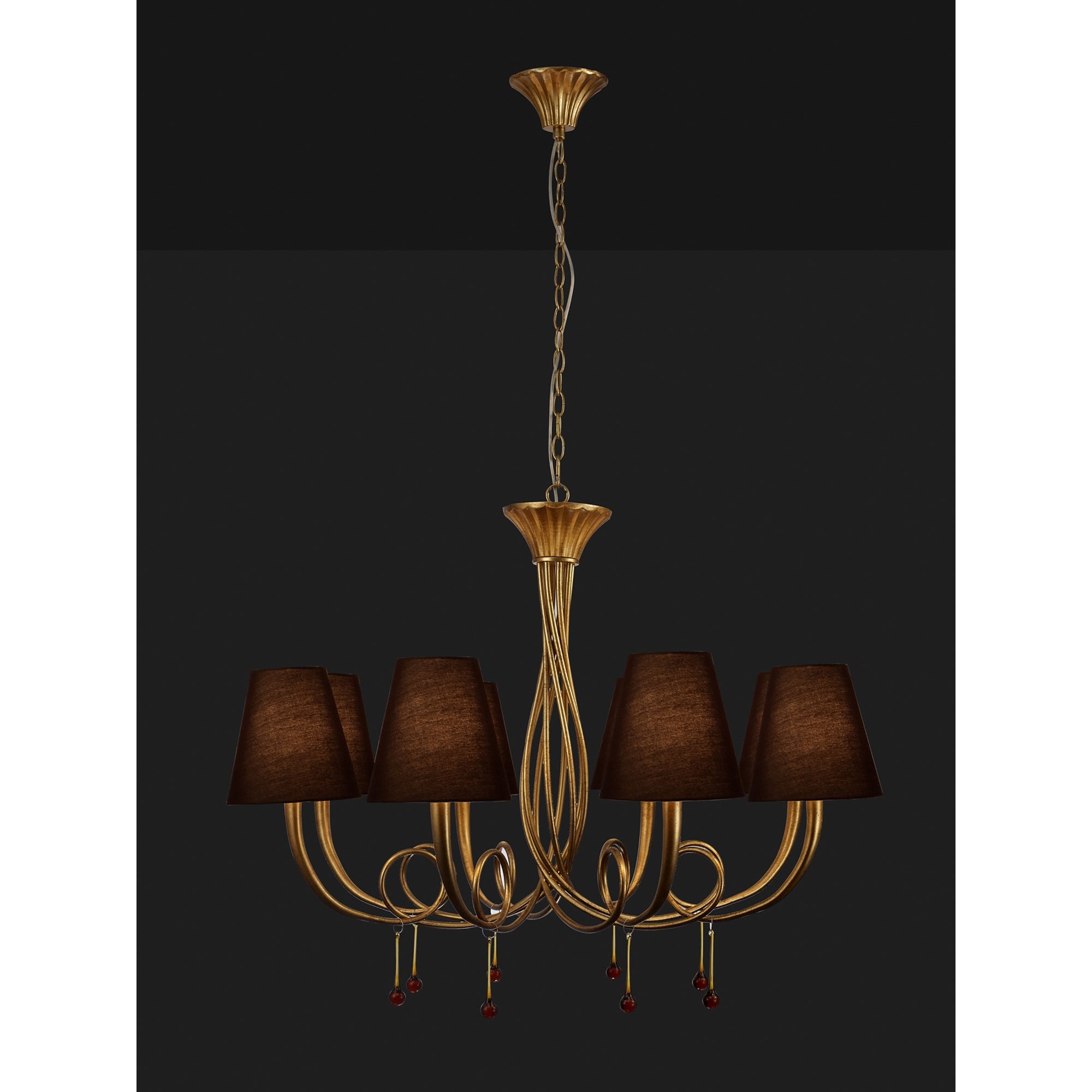 M6205/BS Paola Pendant 95cm Round 8 Light Gold Painting Black Shades