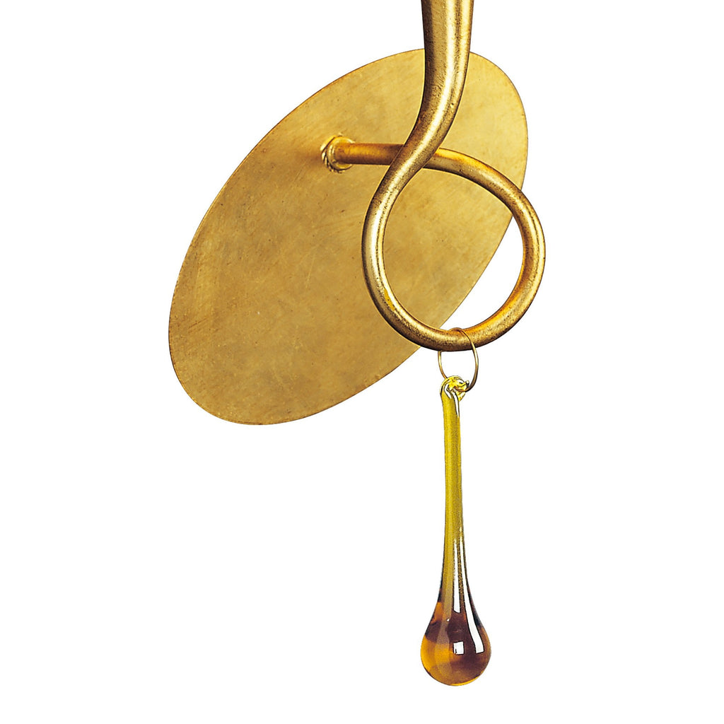 M0548 Paola Wall Lamp 1 Light E14 Gold Painted Cream Shade & Amber Glass Droplets