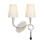 M0537/CS Paola Wall Lamp 2 Light E14 Silver Painted Cream Shades & Black Glass Droplets