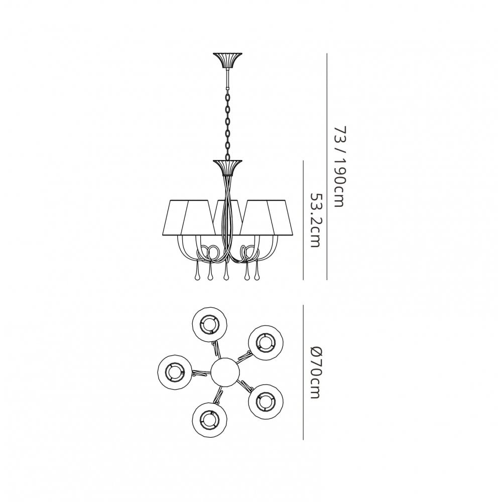 M6206/BS Paola Pendant 70cm Round 5 Light Gold Painting Black Shades