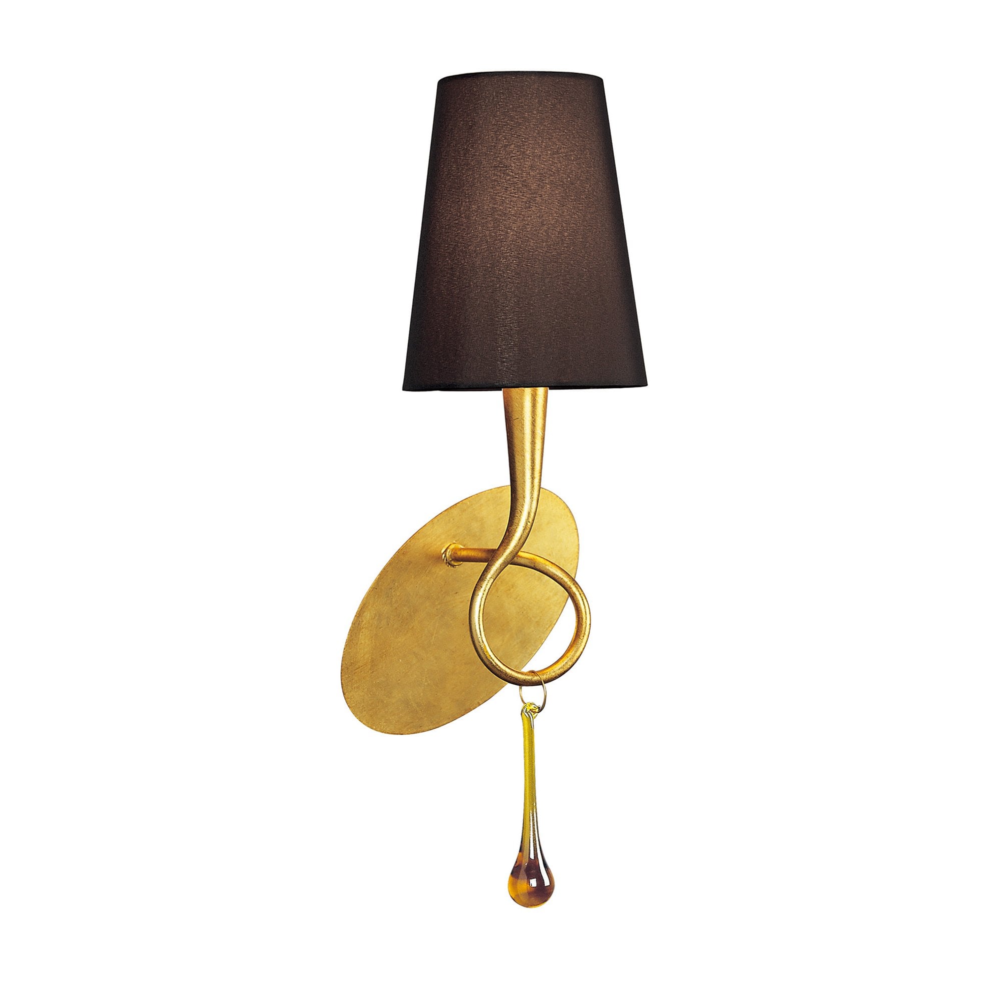 M0548/BS Paola Wall Lamp 1 Light E14 Gold Painted Black Shade & Amber Glass Droplets
