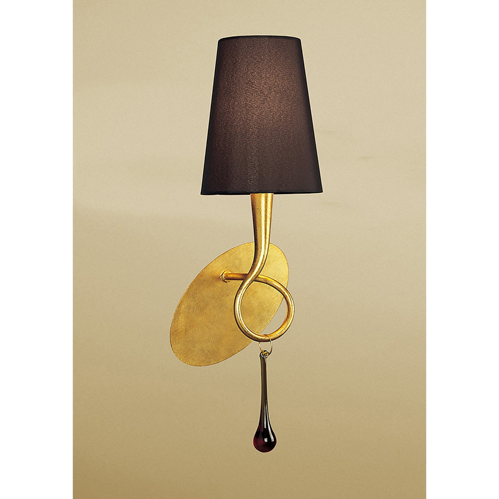M0548/BS Paola Wall Lamp 1 Light E14 Gold Painted Black Shade & Amber Glass Droplets