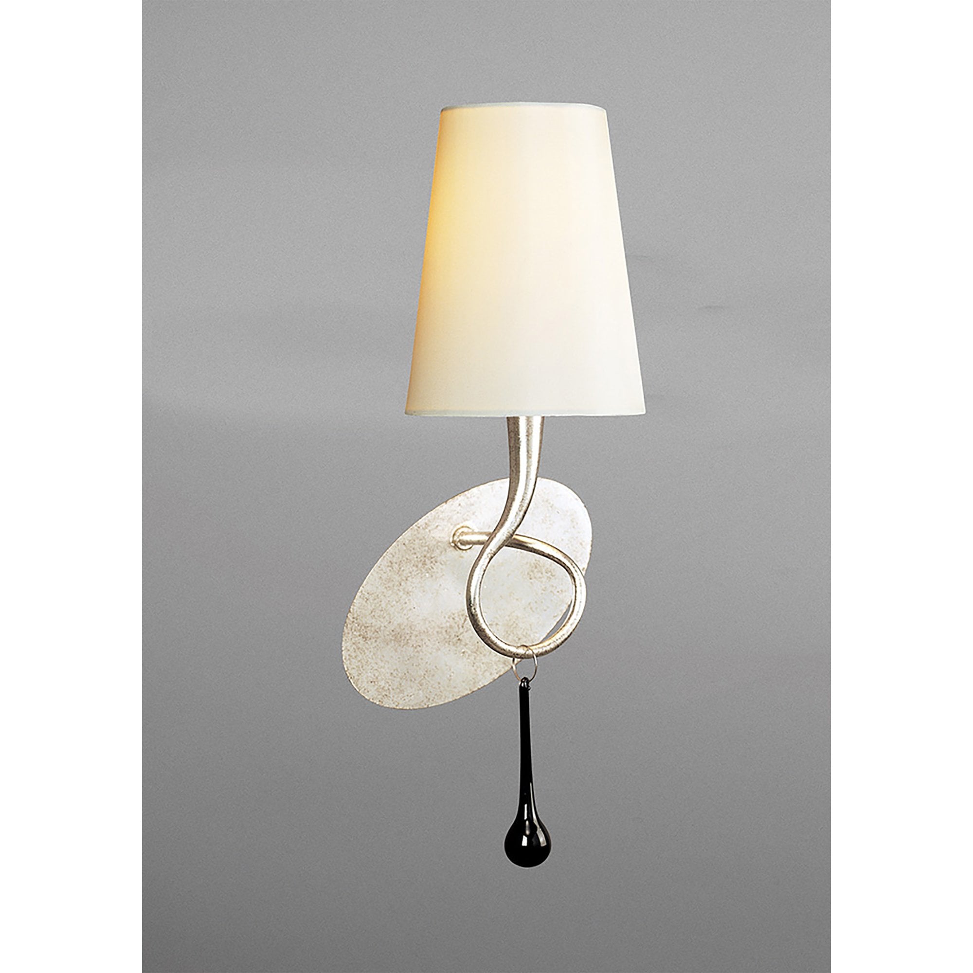 M0538/CS Paola Wall Lamp 1 Light E14 Silver Painted Cream Shade & Black Glass Droplets