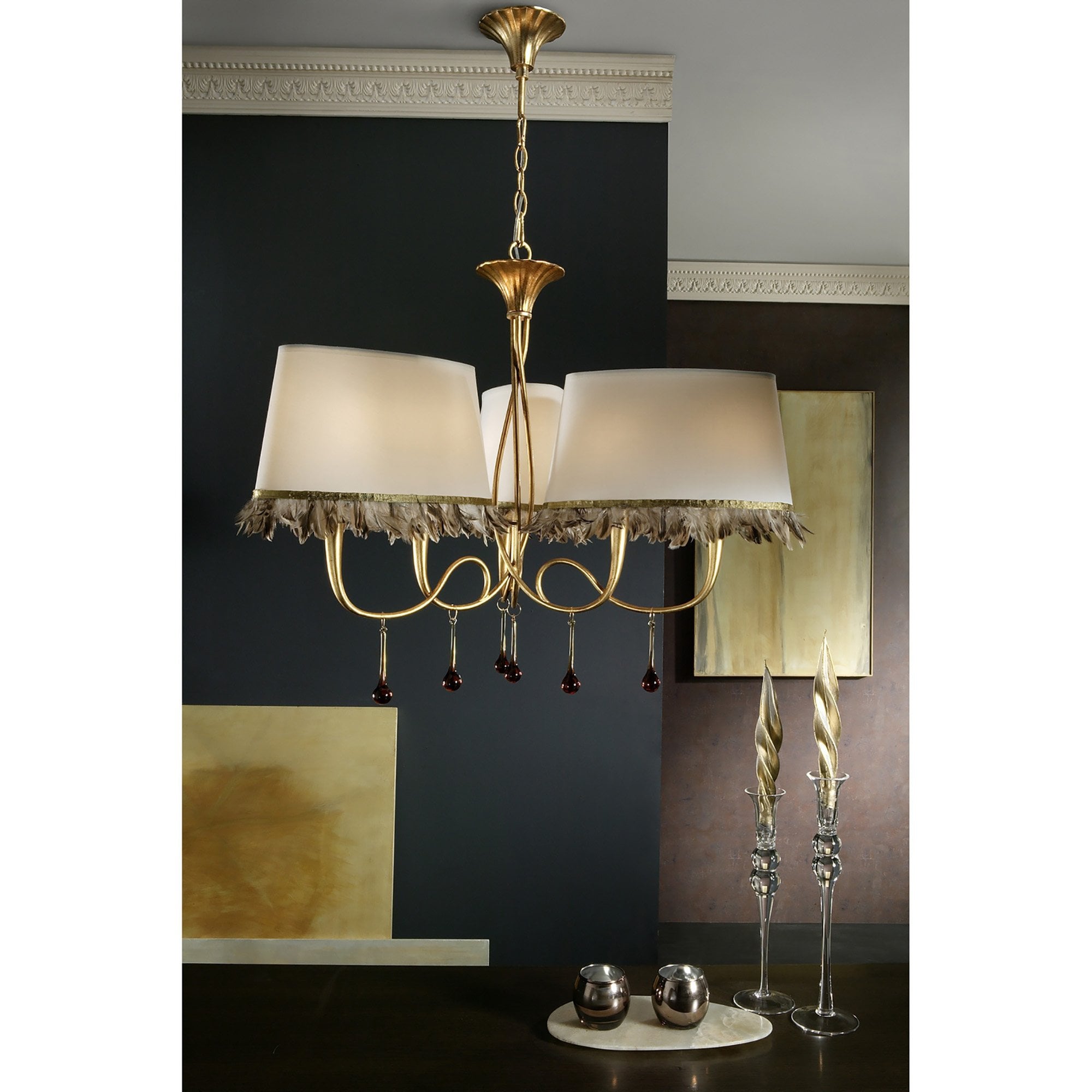 M0538/CS Paola Wall Lamp 1 Light E14 Silver Painted Cream Shade & Black Glass Droplets