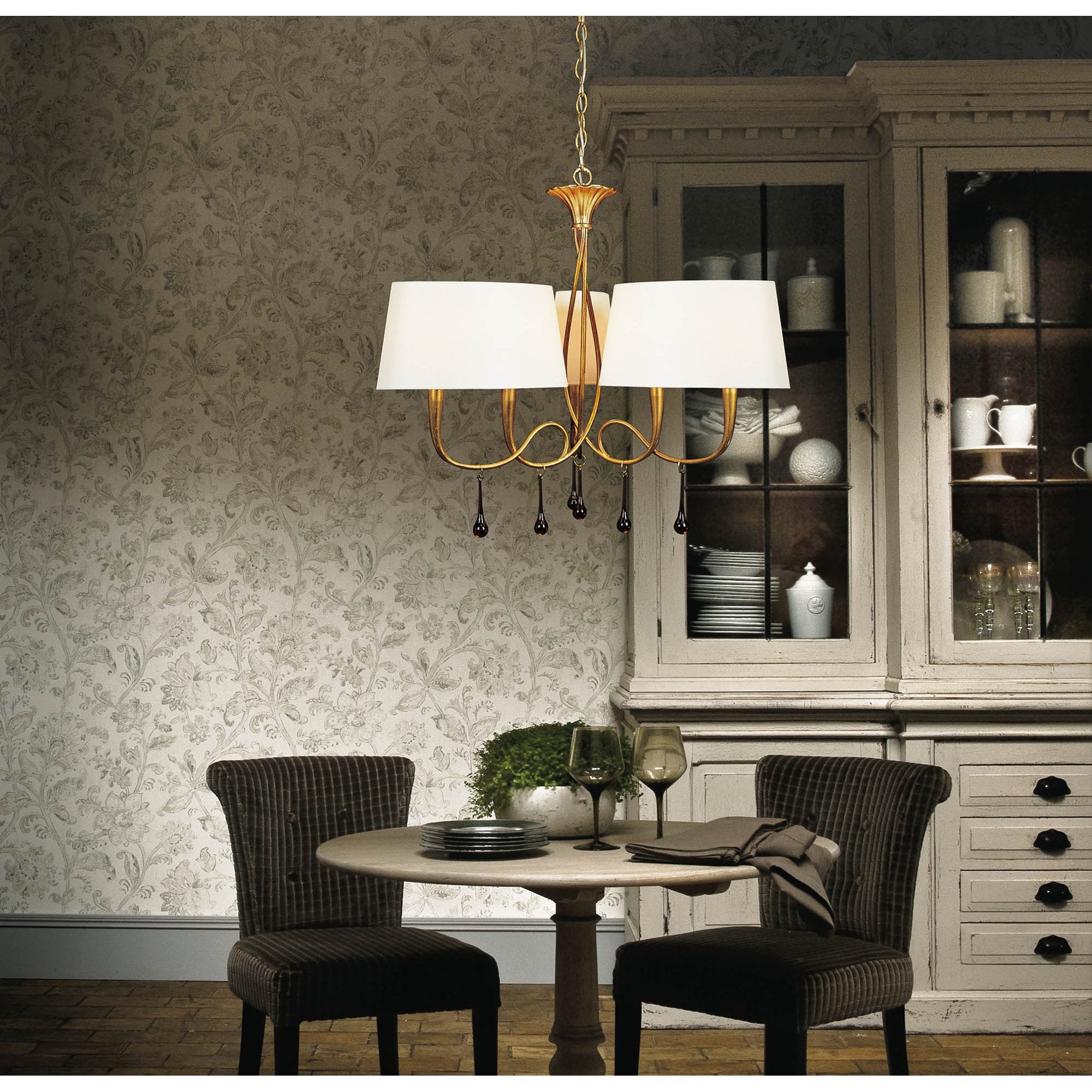M0538/CS Paola Wall Lamp 1 Light E14 Silver Painted Cream Shade & Black Glass Droplets