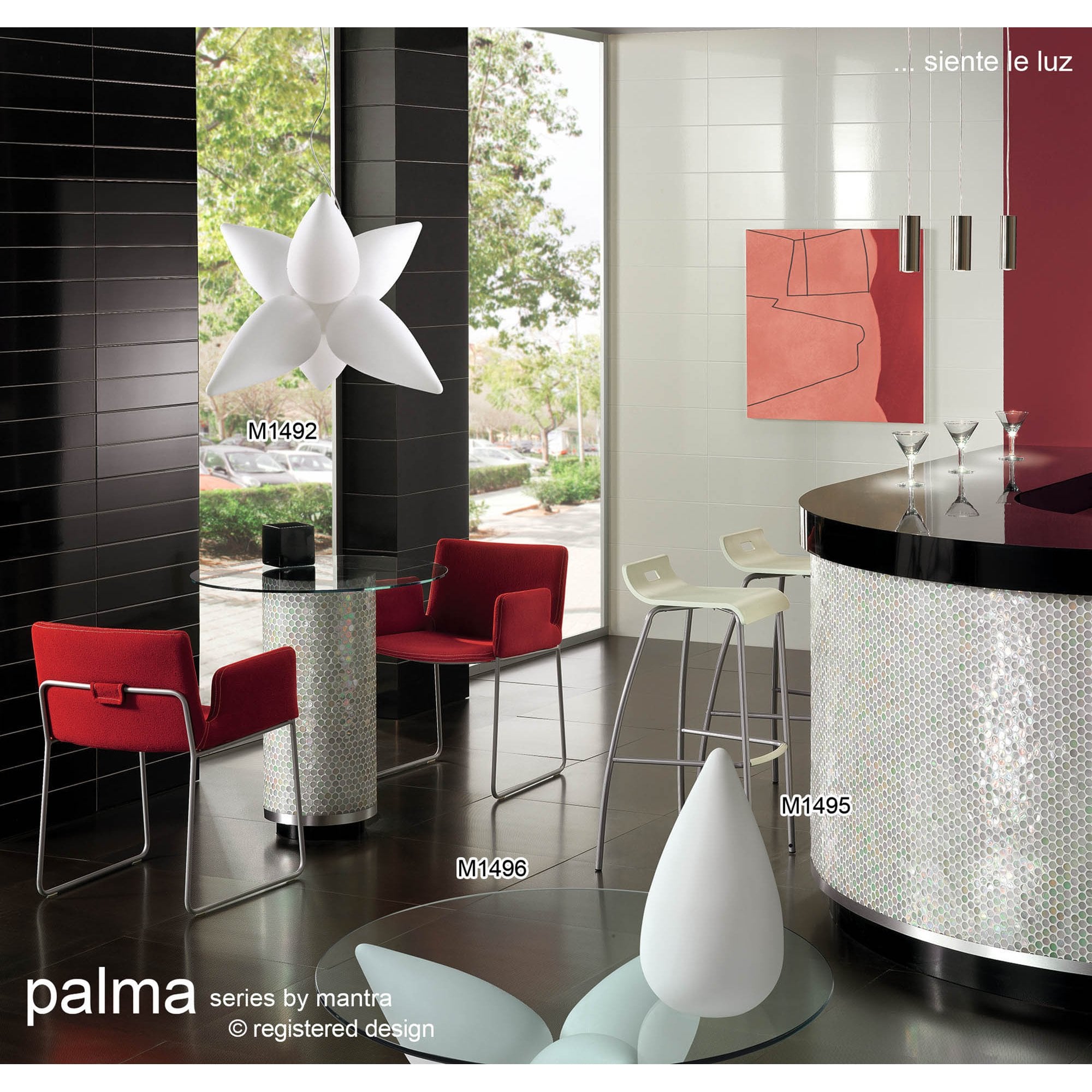 M1492 Palma Pendant 6 Light E27 Outdoor Matt White/Opal White
