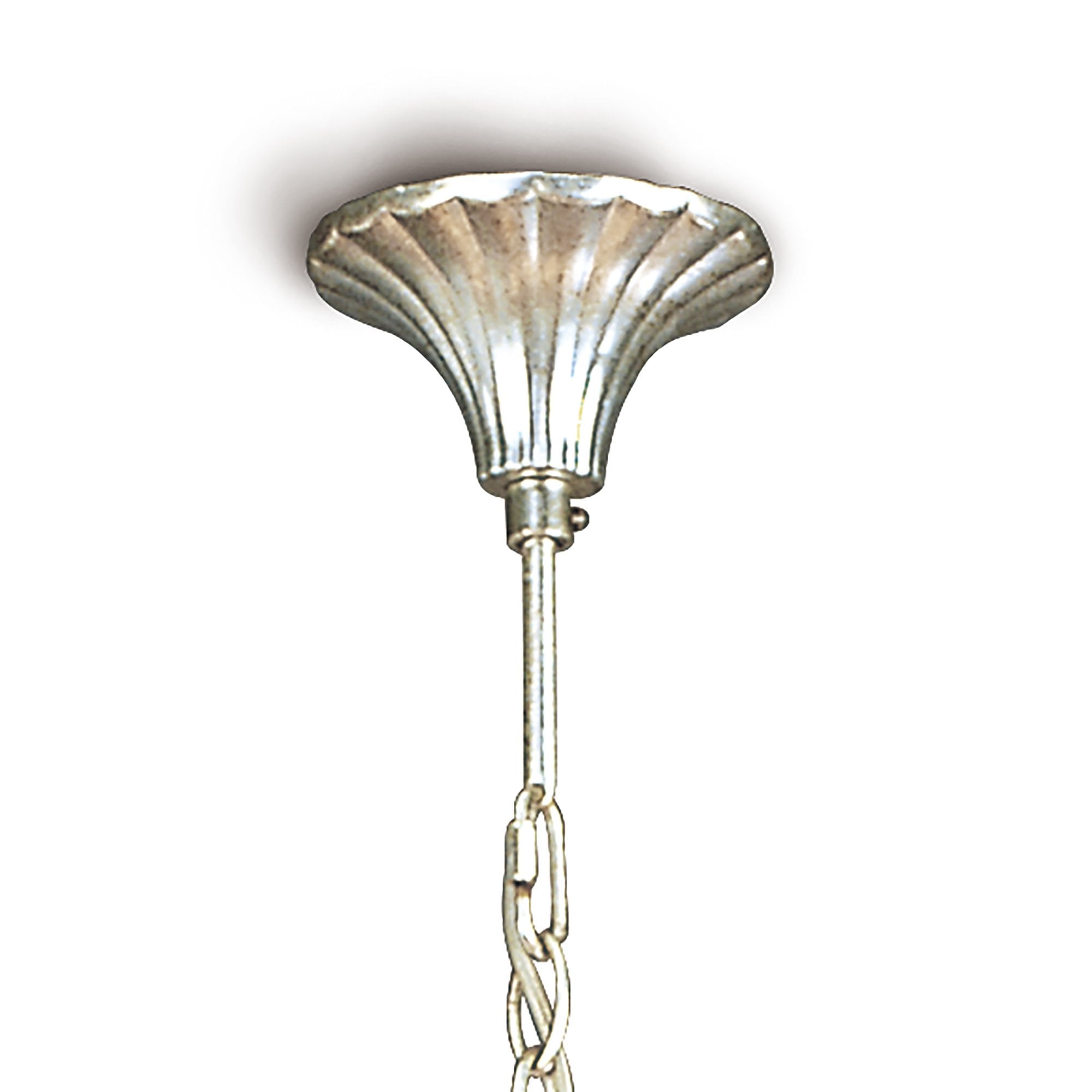 M0530/CS Paola Pendant 3 Arm 6 Light E14 Silver Painted Cream Shades & Black Glass Droplets
