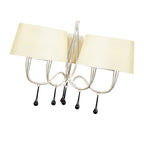M0530/CS Paola Pendant 3 Arm 6 Light E14 Silver Painted Cream Shades & Black Glass Droplets