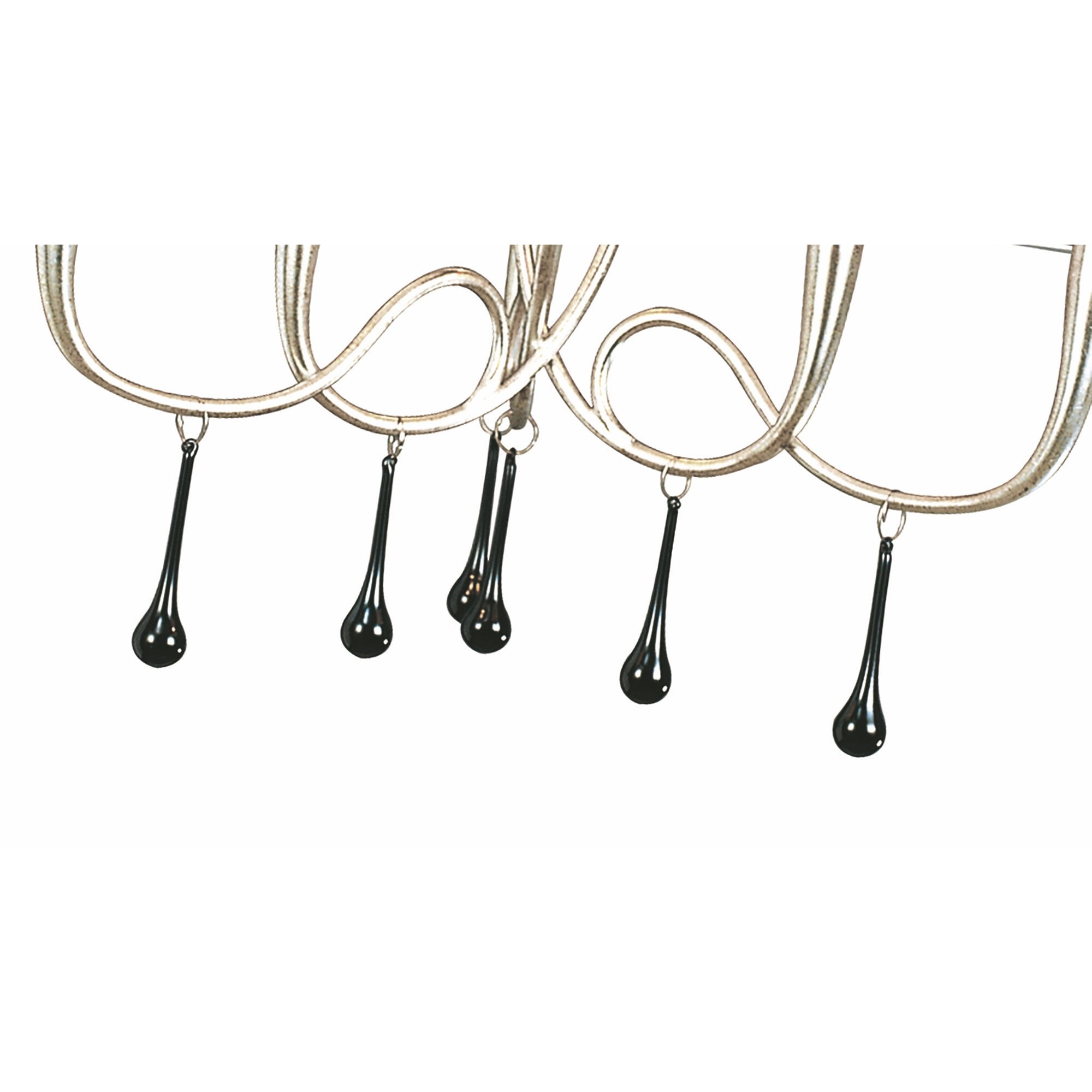 M0530/CS Paola Pendant 3 Arm 6 Light E14 Silver Painted Cream Shades & Black Glass Droplets