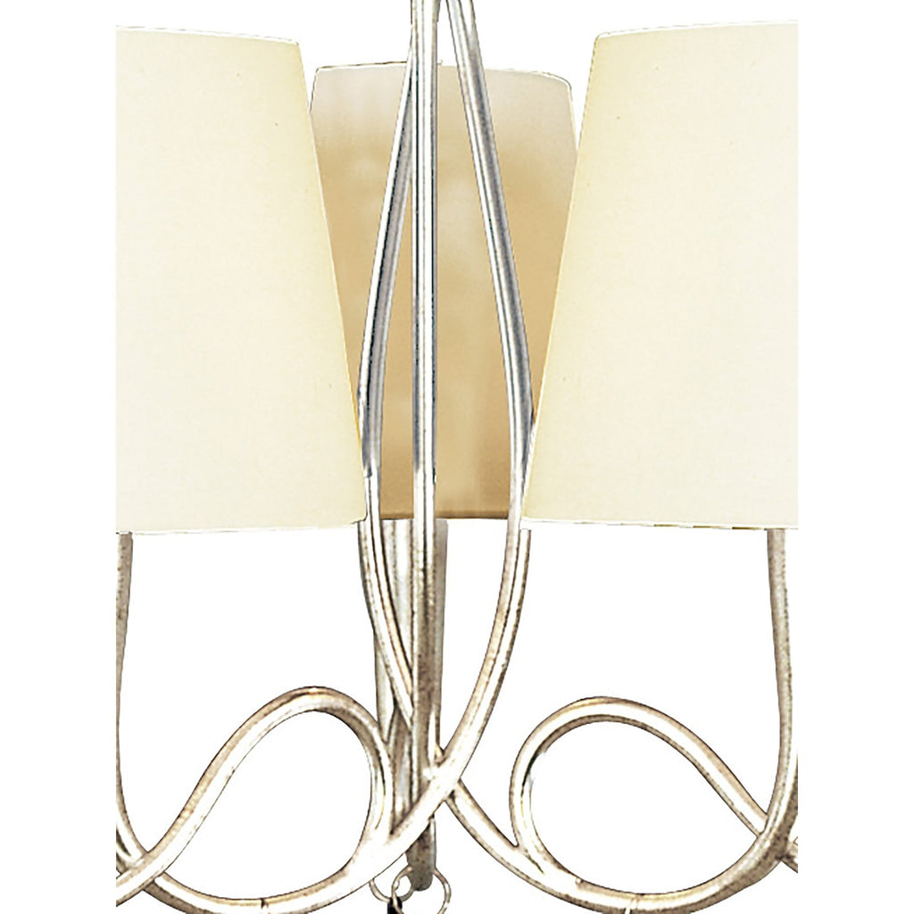 M0530/CS Paola Pendant 3 Arm 6 Light E14 Silver Painted Cream Shades & Black Glass Droplets