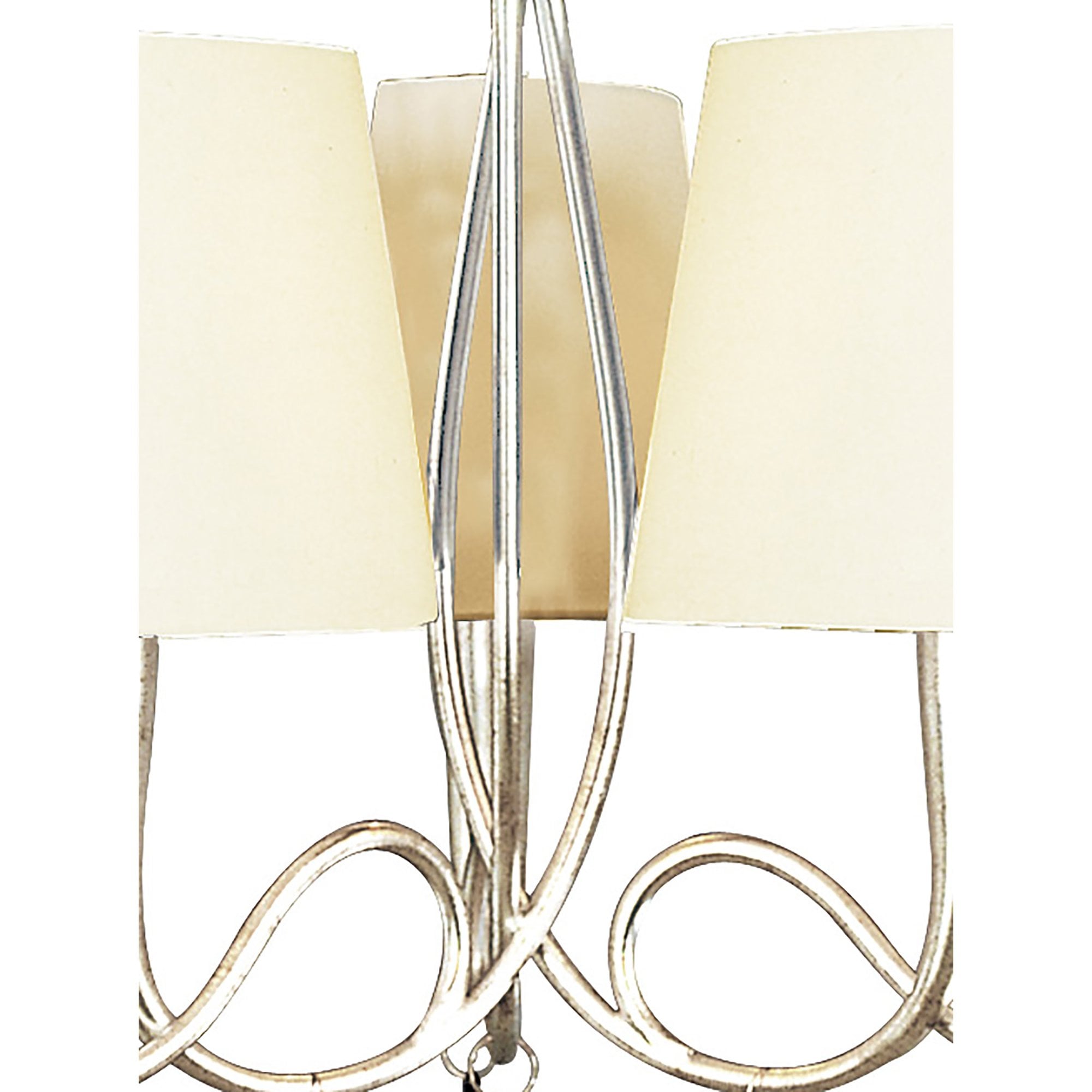 M0530/CS Paola Pendant 3 Arm 6 Light E14 Silver Painted Cream Shades & Black Glass Droplets