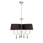 M0530 Paola Pendant 3 Arm 6 Light E14 Silver Painted Black Shades & Black Glass Droplets