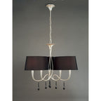 M0530 Paola Pendant 3 Arm 6 Light E14 Silver Painted Black Shades & Black Glass Droplets