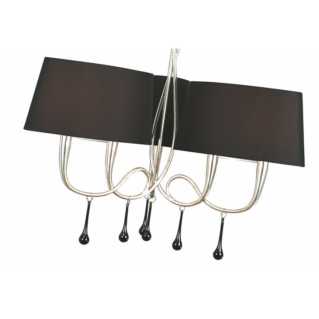 M0530 Paola Pendant 3 Arm 6 Light E14 Silver Painted Black Shades & Black Glass Droplets