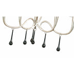 M0530 Paola Pendant 3 Arm 6 Light E14 Silver Painted Black Shades & Black Glass Droplets