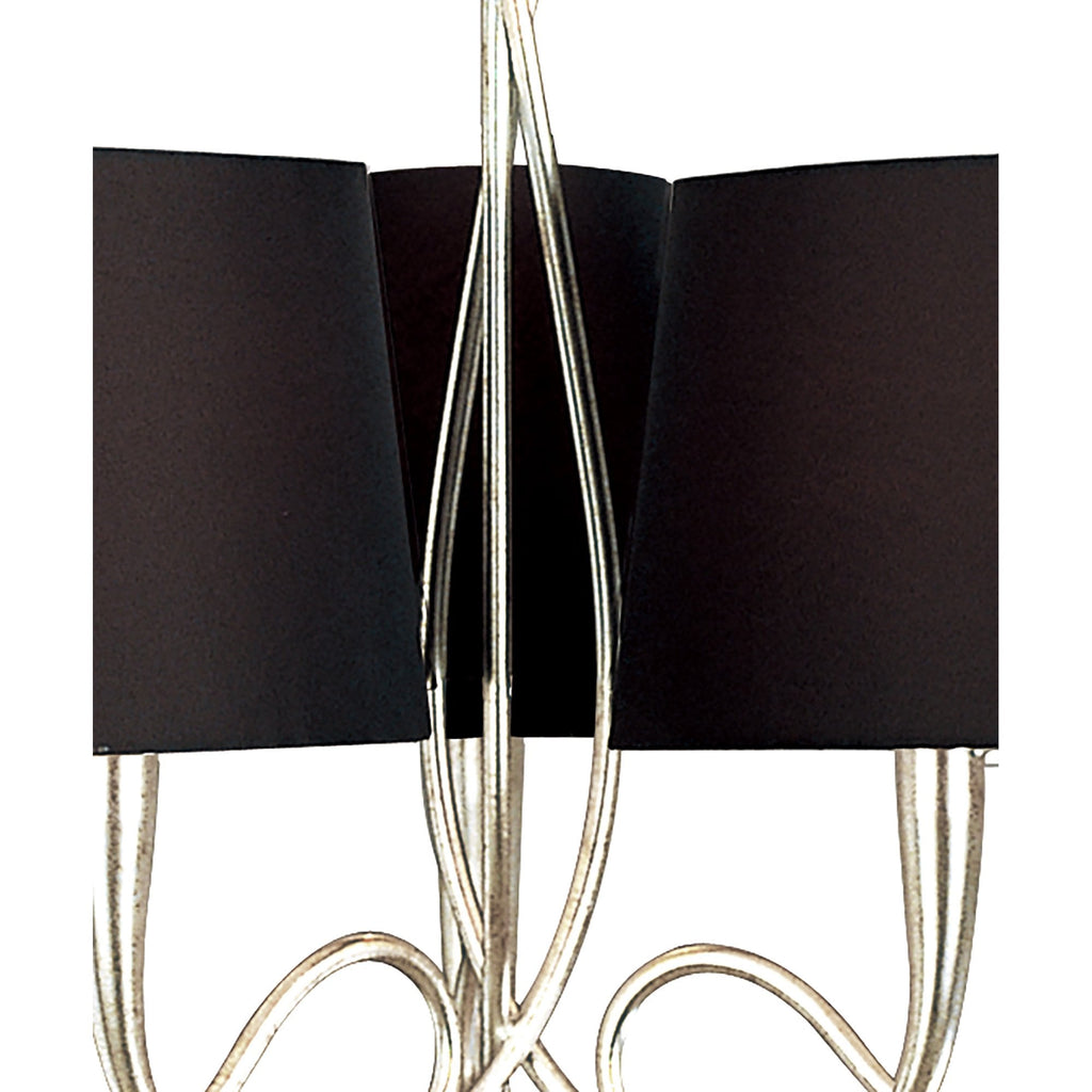 M0530 Paola Pendant 3 Arm 6 Light E14 Silver Painted Black Shades & Black Glass Droplets