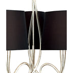 M0530 Paola Pendant 3 Arm 6 Light E14 Silver Painted Black Shades & Black Glass Droplets