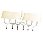 M0531/CS Paola Linear Pendant 2 Arm 6 Light E14 Silver Painted Cream Shades & Black Glass Droplets