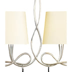 M0531/CS Paola Linear Pendant 2 Arm 6 Light E14 Silver Painted Cream Shades & Black Glass Droplets