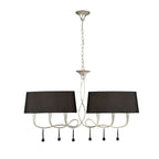 M0531 Paola Linear Pendant 2 Arm 6 Light E14 Silver Painted Black Shades & Black Glass Droplets