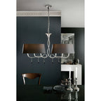 M0531 Paola Linear Pendant 2 Arm 6 Light E14 Silver Painted Black Shades & Black Glass Droplets