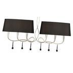 M0531 Paola Linear Pendant 2 Arm 6 Light E14 Silver Painted Black Shades & Black Glass Droplets