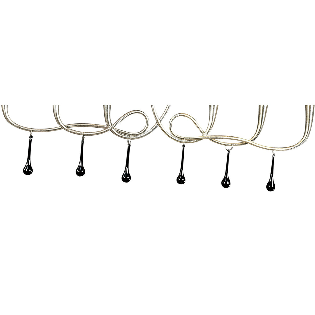 M0531 Paola Linear Pendant 2 Arm 6 Light E14 Silver Painted Black Shades & Black Glass Droplets