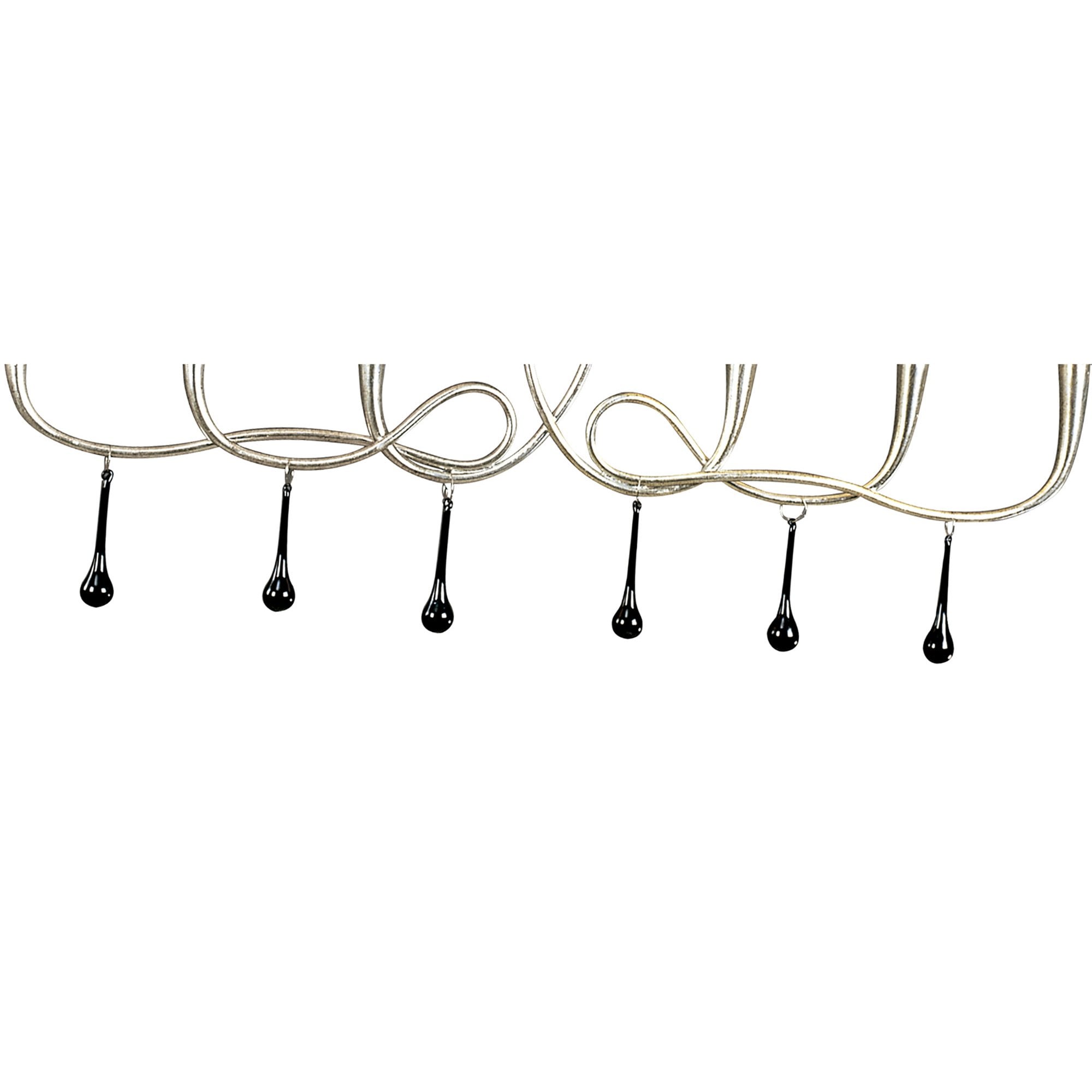 M0531 Paola Linear Pendant 2 Arm 6 Light E14 Silver Painted Black Shades & Black Glass Droplets