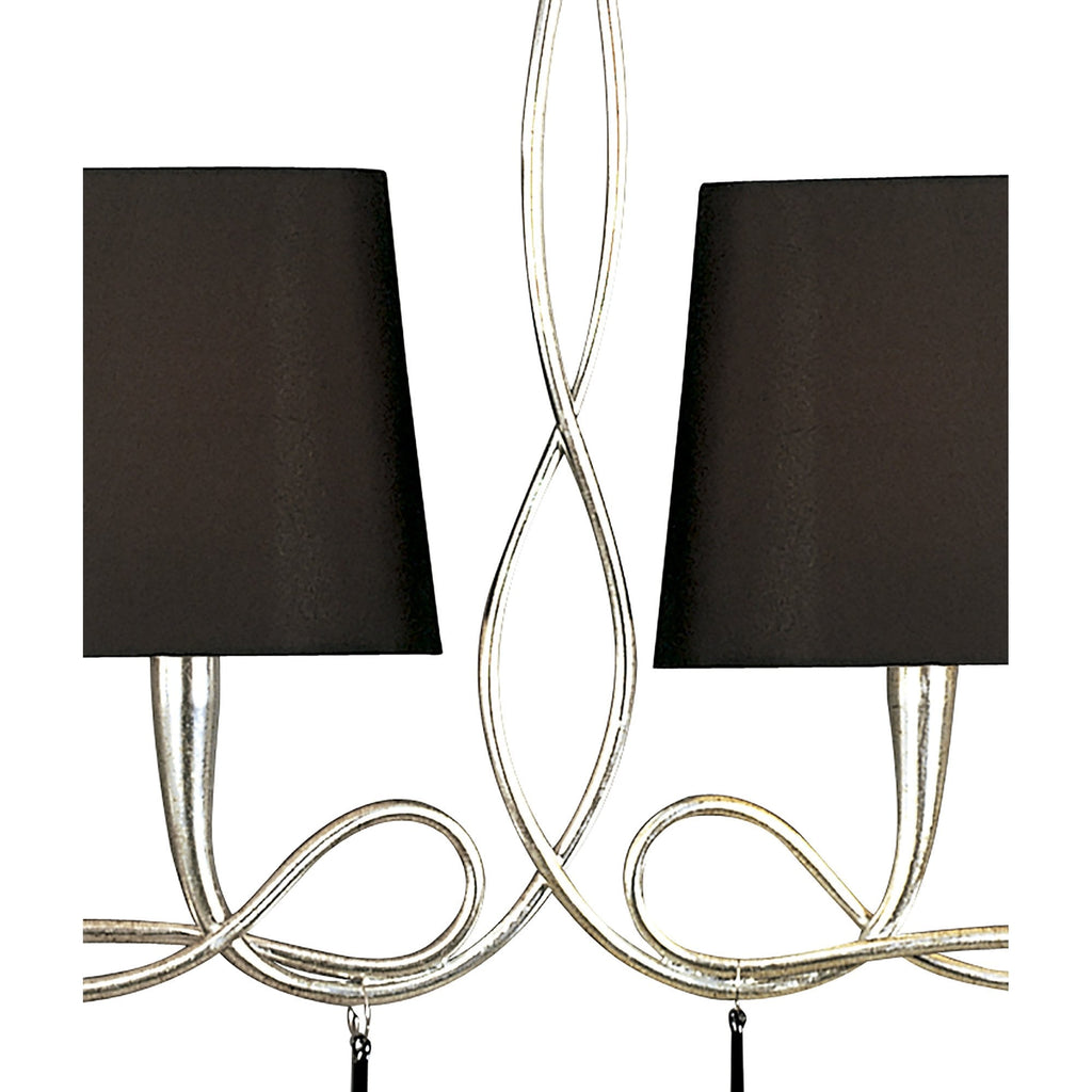 M0531 Paola Linear Pendant 2 Arm 6 Light E14 Silver Painted Black Shades & Black Glass Droplets
