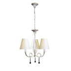 M0532/CS Paola Pendant 3 Light E14 Silver Painted Cream Shades & Black Glass Droplets