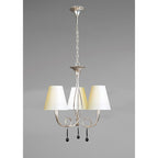 M0532/CS Paola Pendant 3 Light E14 Silver Painted Cream Shades & Black Glass Droplets