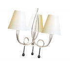 M0532/CS Paola Pendant 3 Light E14 Silver Painted Cream Shades & Black Glass Droplets