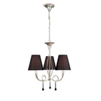 M0532 Paola Pendant 3 Light E14 Silver Painted Black Shades & Black Glass Droplets