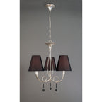 M0532 Paola Pendant 3 Light E14 Silver Painted Black Shades & Black Glass Droplets