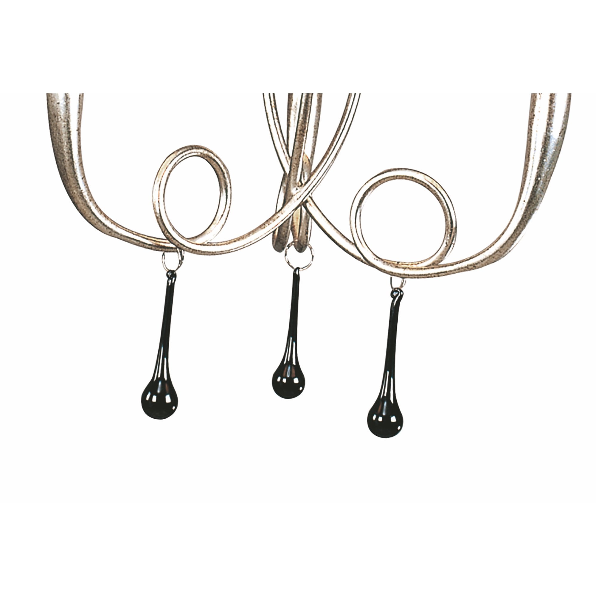 M0532 Paola Pendant 3 Light E14 Silver Painted Black Shades & Black Glass Droplets
