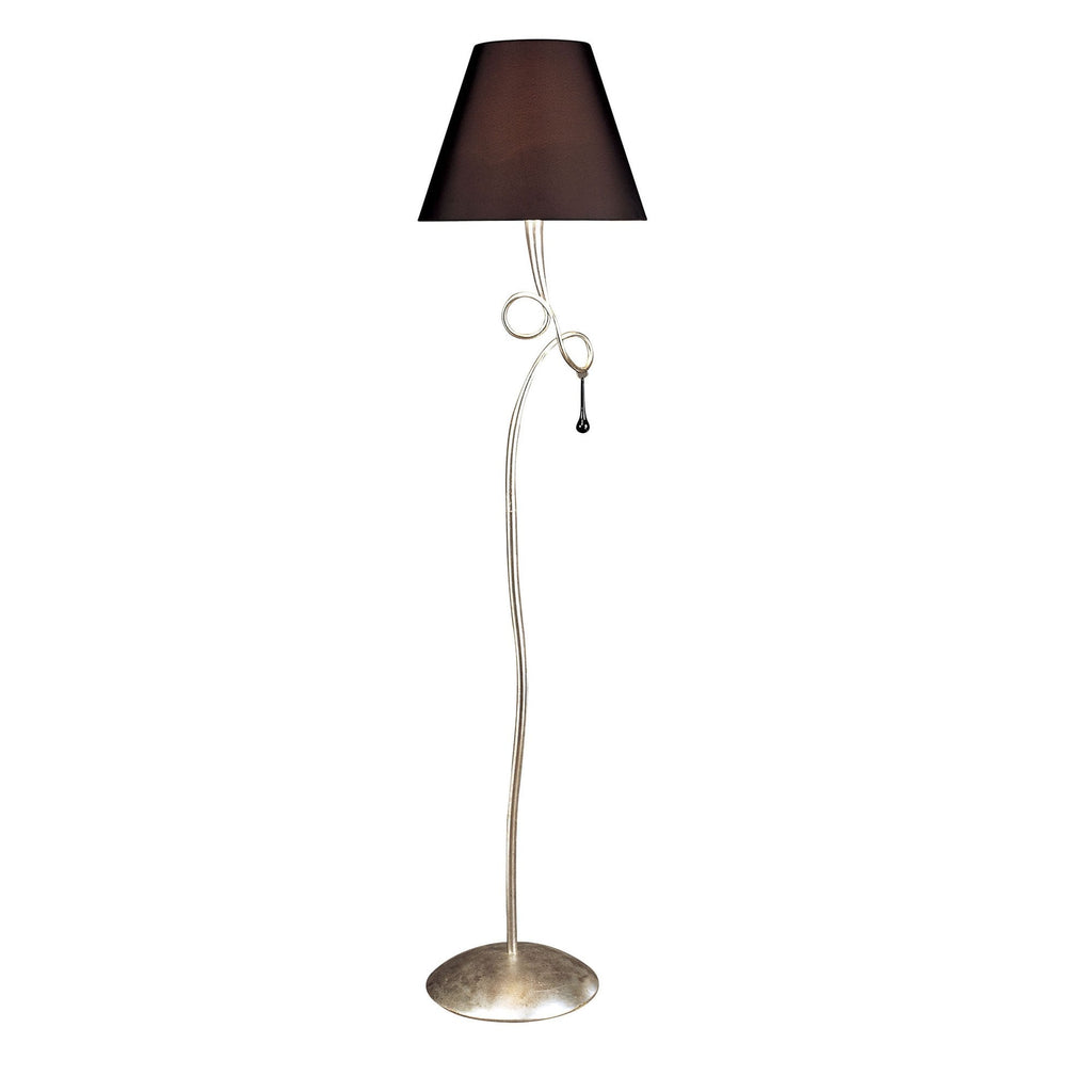 M0533 Paola Floor Lamp 1 Light E27 Silver Painted Black Shade & Black Glass Droplets